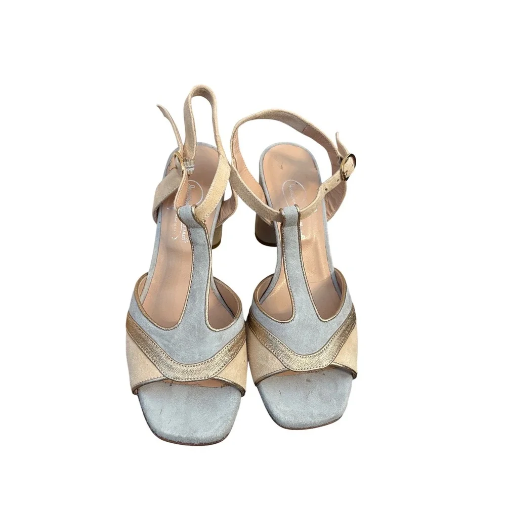 Jennifer Tattanelli Firenze Brook Aurora Suede T-Strap Mary Jane Block Heel 37‎